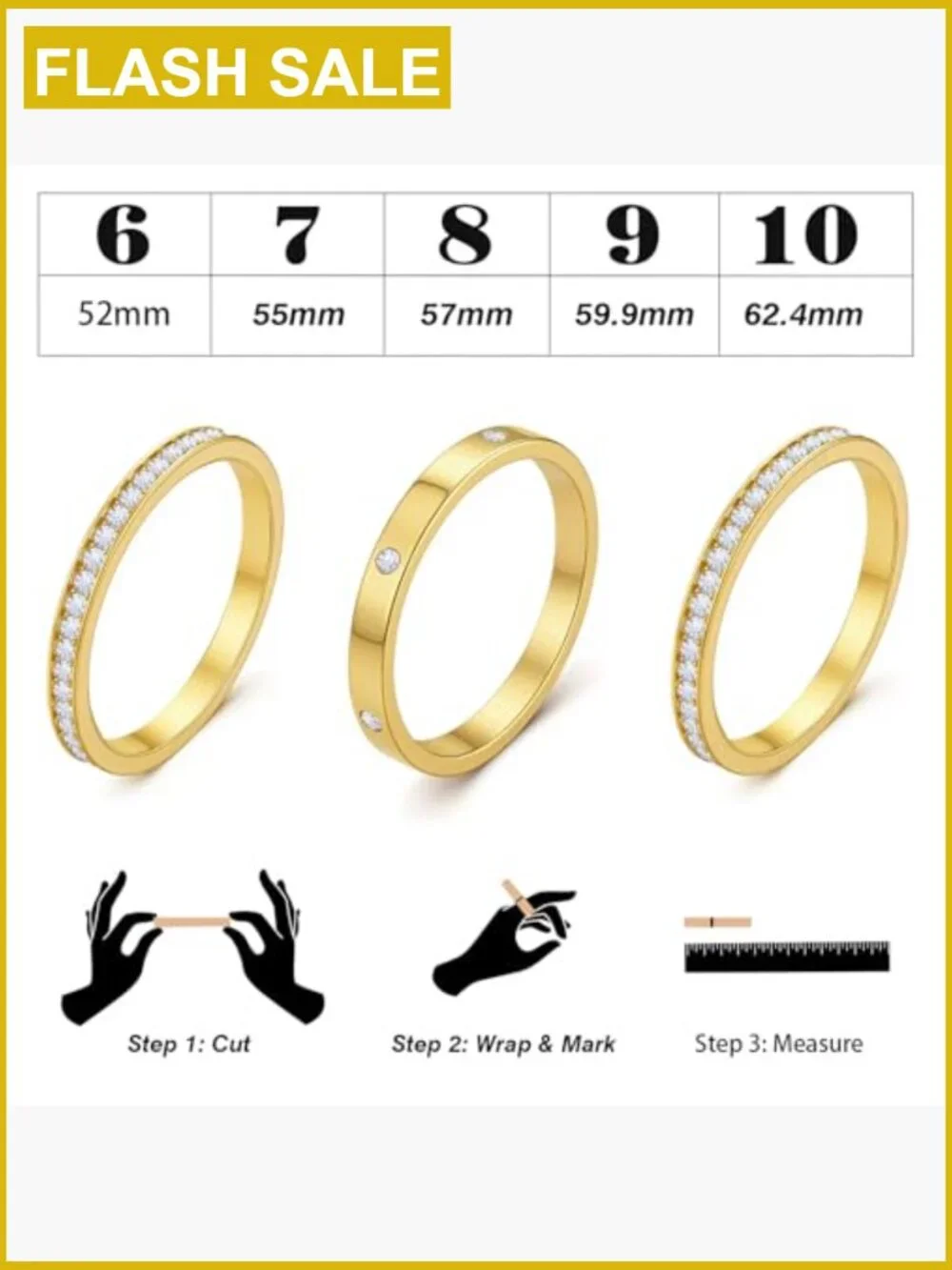 3 Pack Stackable Rings for Oura Ring - Cubic Zirconia Stainless Steel Stacking